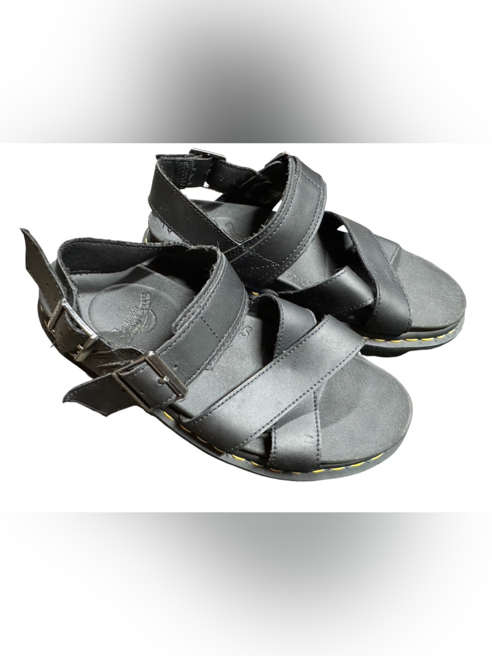 Dr. Martens Voss II Black Leather Sandals Womens 7 Buckle Straps
